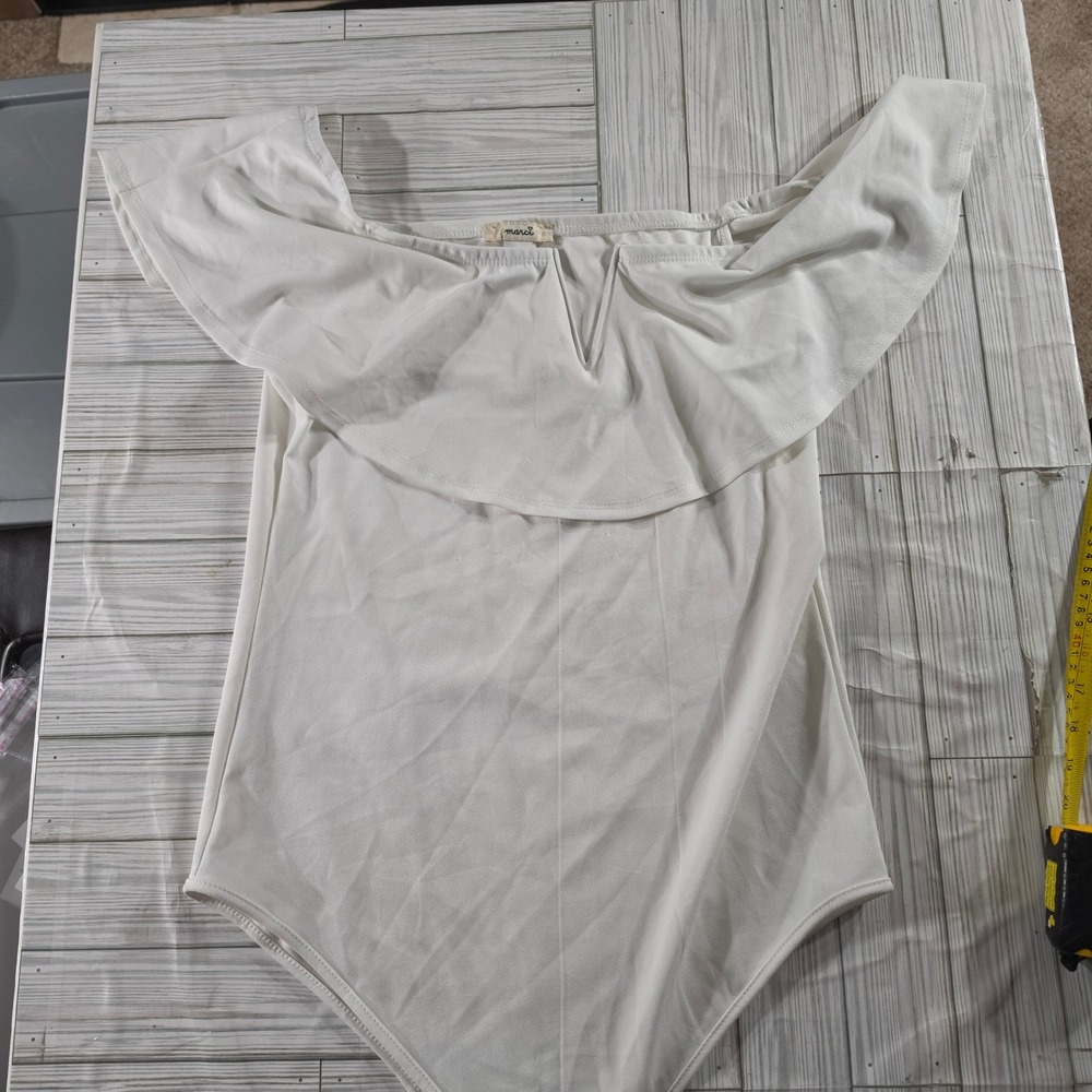 Marci Womens White Off The Shoulder Ruffle Bodysuit V-Neck Size 2X RN149260